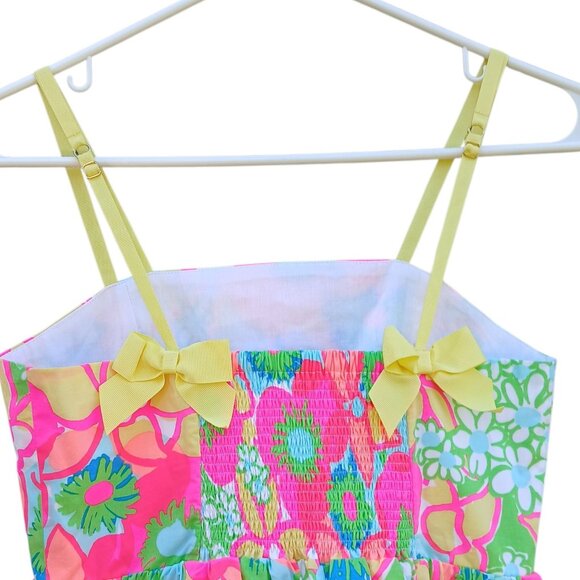 Lilly Pulitzer Girls Size 14 Fit & Flare Dress Pink Yellow Green Floral Sundress - Picture 3 of 4